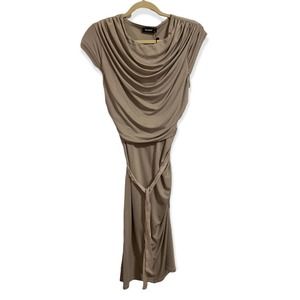 NWT Clocolor Gray Champagne Capped Sleeve Midi Dress Size Small